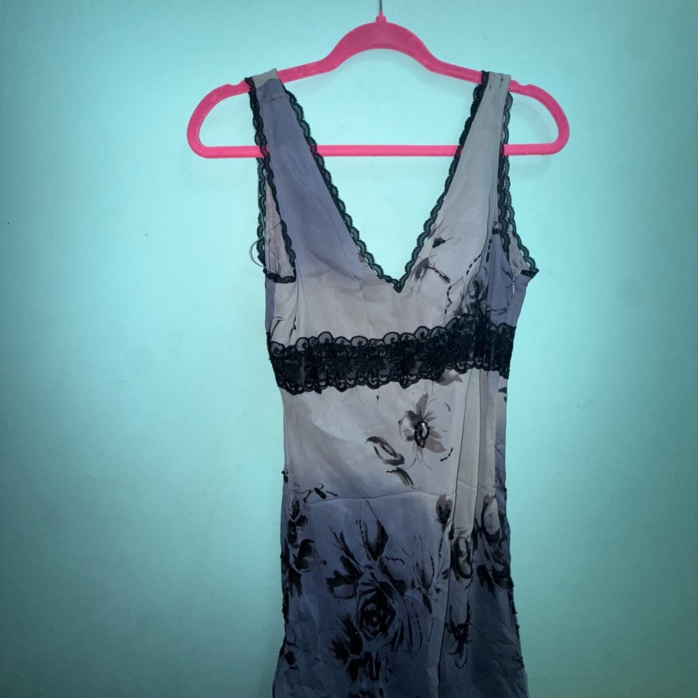 Papell Boutique Floral Lace Chemise - Blue, Black and Gray
